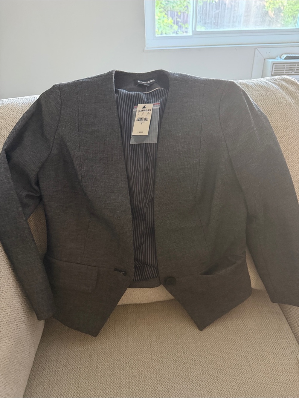 Express Women's Charcoal Gray Open-Front Blazer